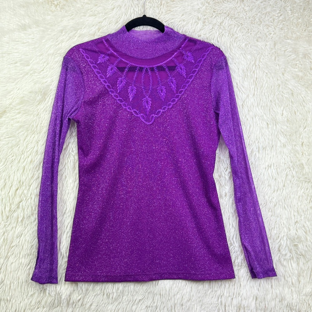 Purple Metallic Sheer Embroidered Y2K Top